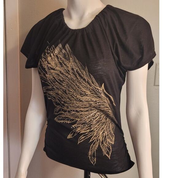 Vintage 80s Feather Wing Rhinestone Open Back Blouse Sz Medium Retro Kitschy - Picture 7 of 10